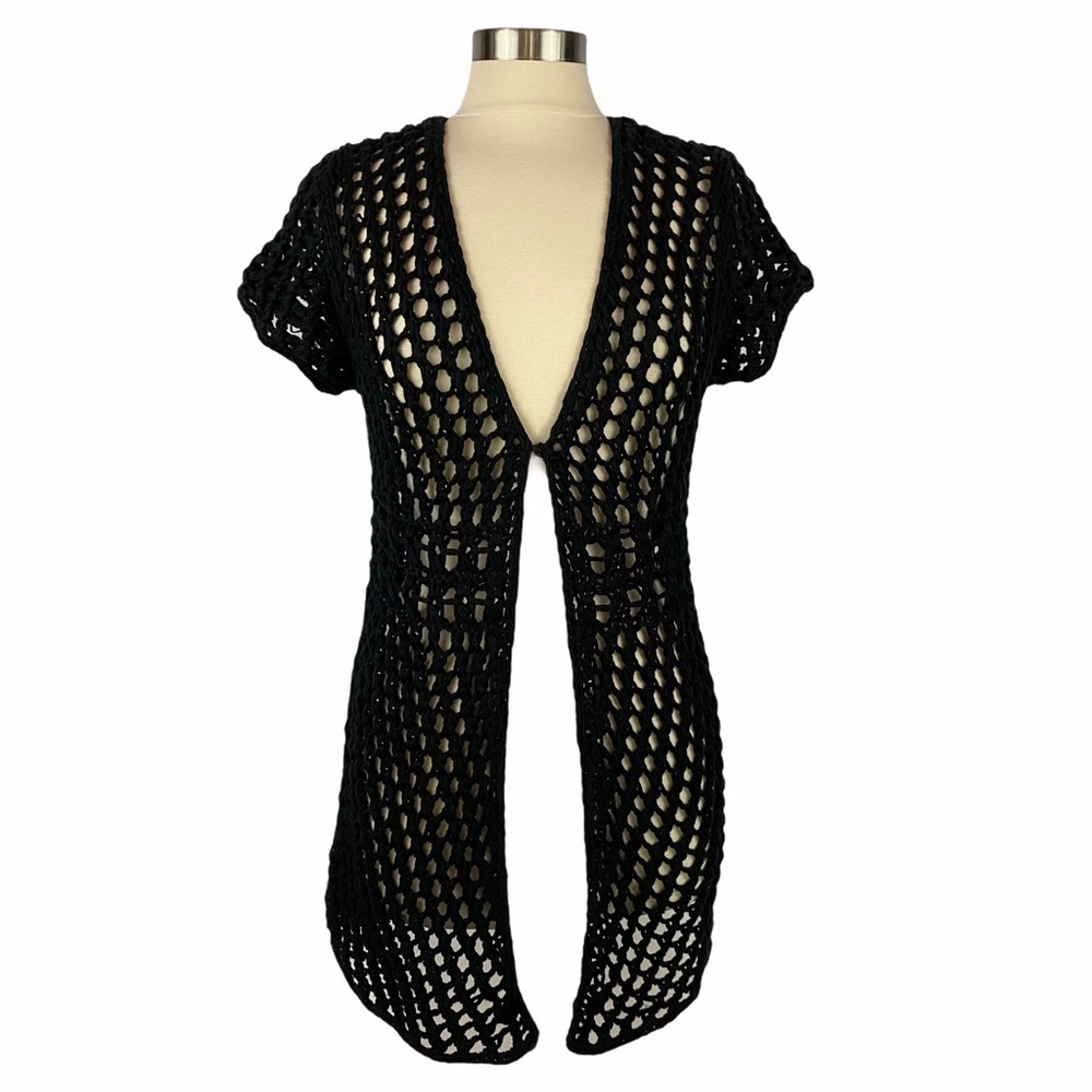 Vintage Boho Black Open Knit Vest M